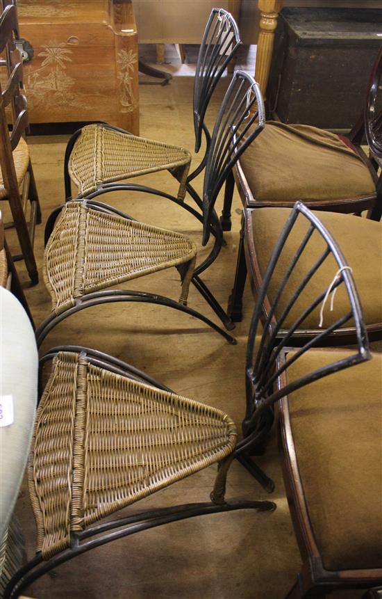 3 metal & wicker chairs